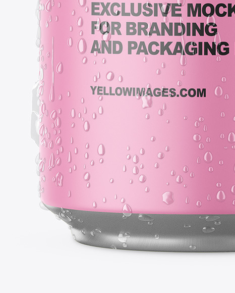 Aluminium Can With Matte Finish & Water Drops Mockup