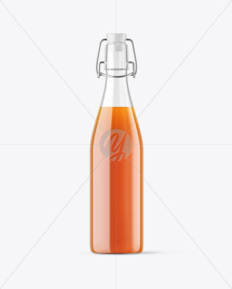 Clear Glass Juice Bottle with Clamp Lid Mockup