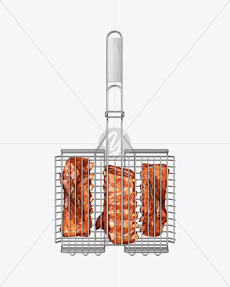 Portable Grilling Basket w/ Meat Mockup