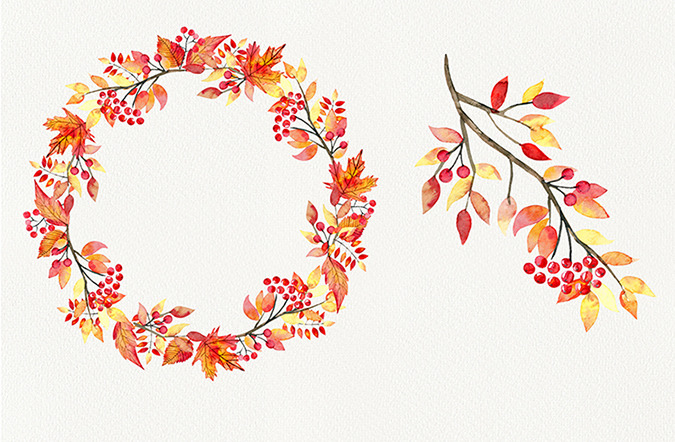 Watercolor pumpkins and leaves Watercolor pumpkins and leaves