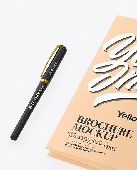 Kraft Broсhure with Pen Mockup