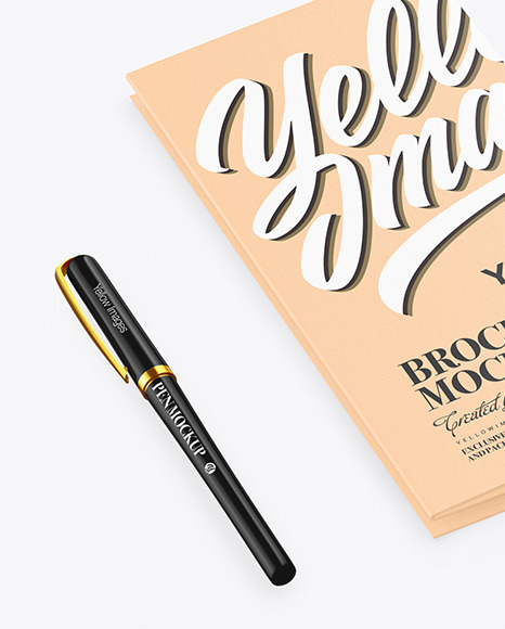 Kraft Broсhure with Pen Mockup