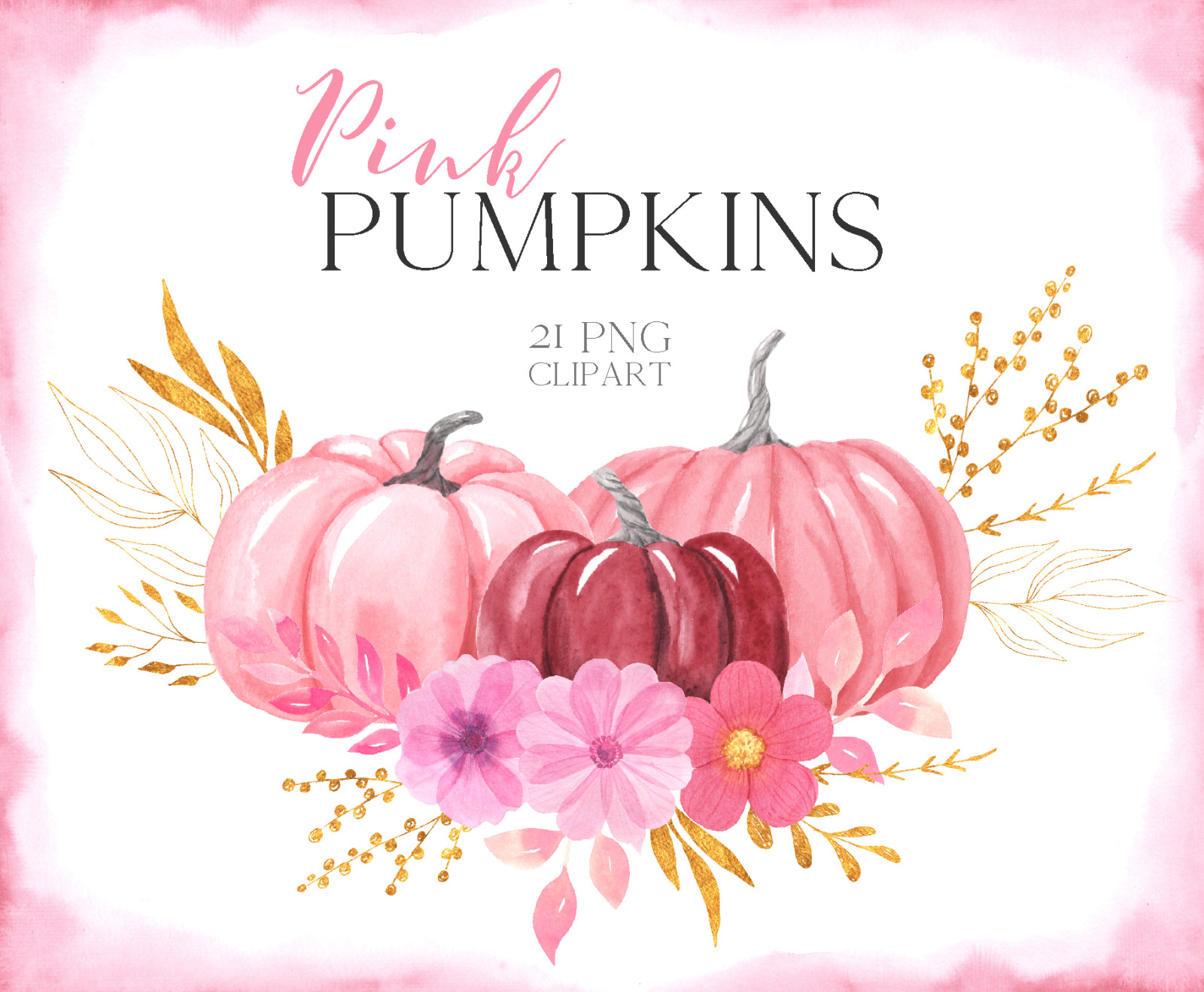 Watercolor Pastel Pumpkins Bundle Watercolor Pastel Pumpkins Bundle
