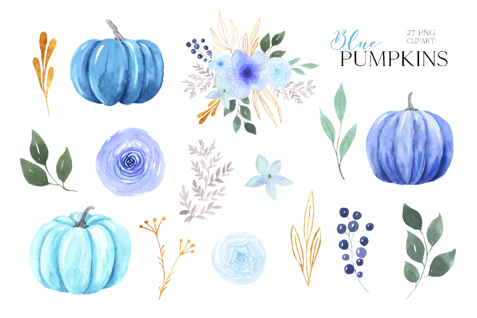 Watercolor Pastel Pumpkins Bundle Watercolor Pastel Pumpkins Bundle