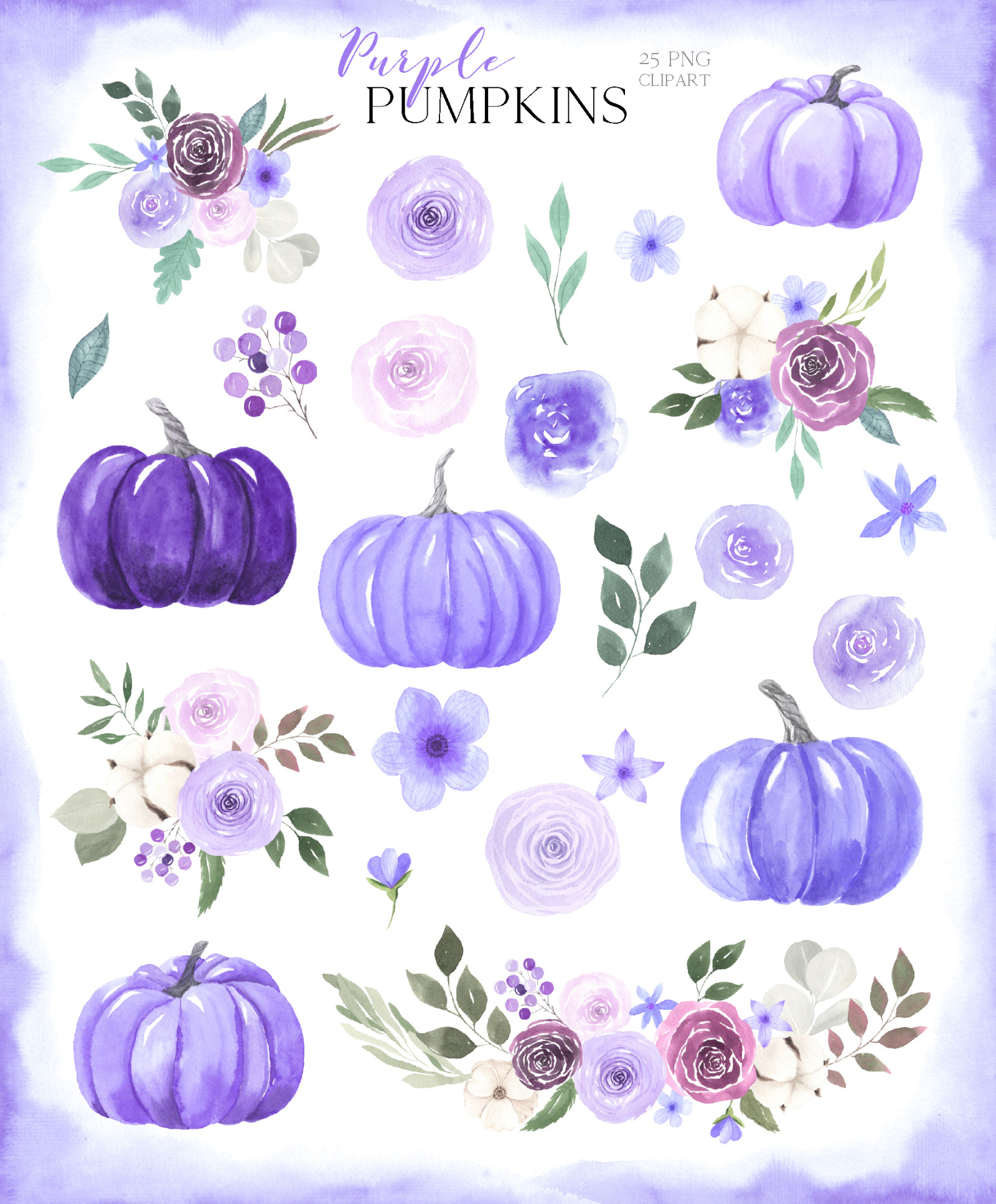 Watercolor Pastel Pumpkins Bundle Watercolor Pastel Pumpkins Bundle