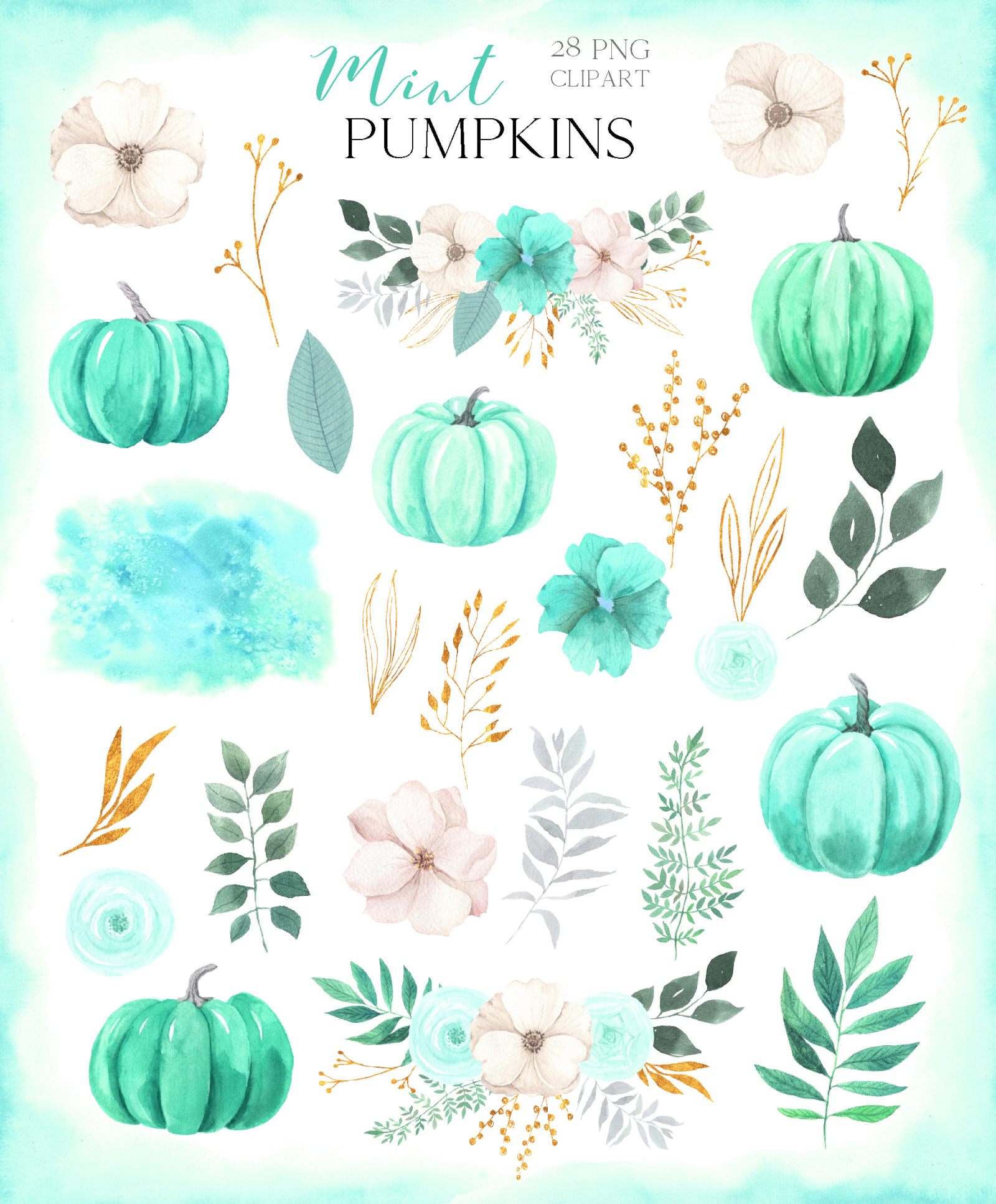 Watercolor Pastel Pumpkins Bundle Watercolor Pastel Pumpkins Bundle