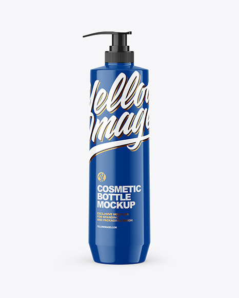 Glossy Cosmetic Bottle with Pump Mockup