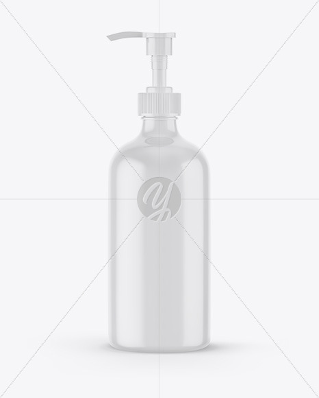 Glossy Cosmetic Bottle with Pump Mockup