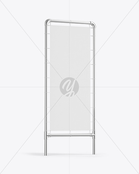 Metallic Stand w/ Fabric Banner Mockup - Side View