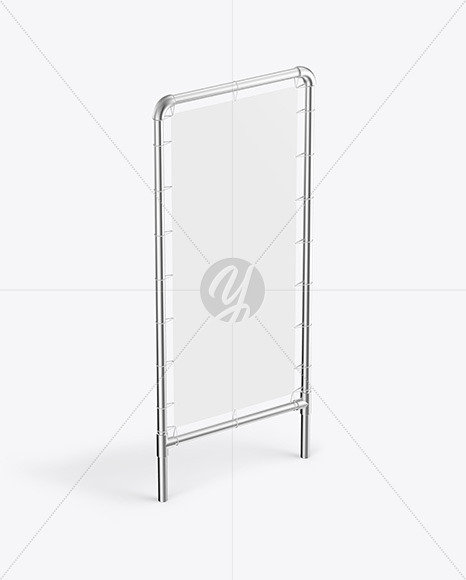 Metallic Stand w/ Matte Banner Mockup - Half Side View