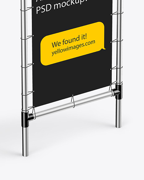 Metallic Stand w/ Matte Banner Mockup - Half Side View