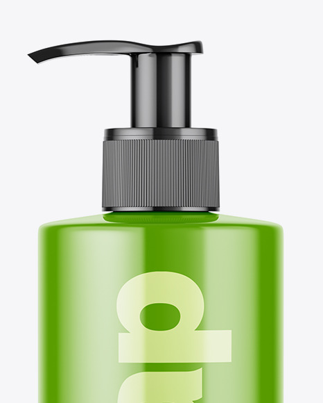 Glossy Soap Bottle with Pump Mockup - Front View