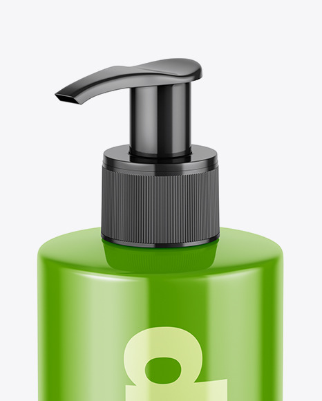 Glossy Soap Bottle with Pump Mockup - Front View (High Angle Shot)