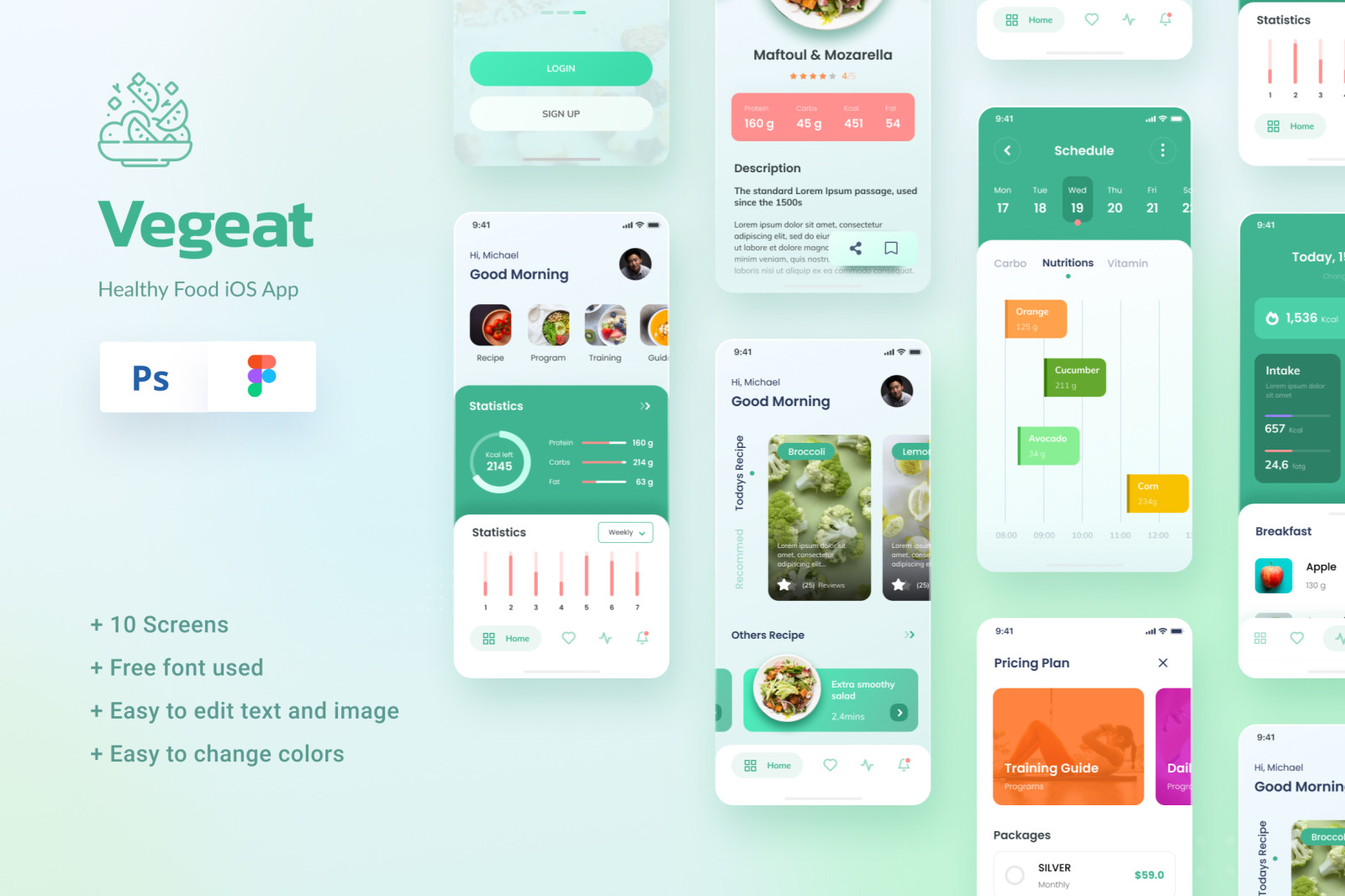 Vegeat - Healthy Food iOS App Design Figma &amp; PSD