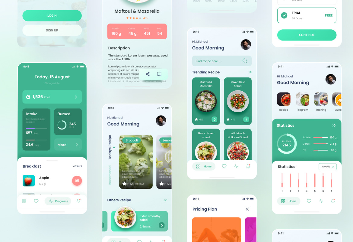 Vegeat - Healthy Food iOS App Design Figma &amp; PSD