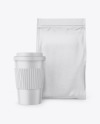 Kraft Stand-Up Bag with Coffee Cup Mockup