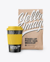 Kraft Stand-Up Bag with Coffee Cup Mockup