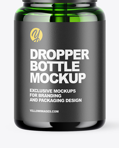 Green Glass Dropper Bottle Mockup