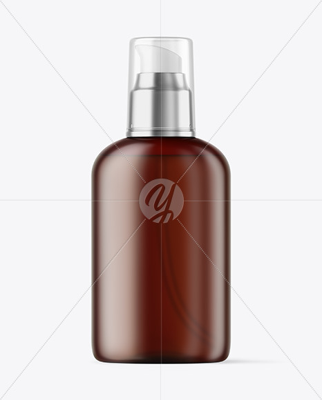 Frosted Amber Cosmetic Bottle with Pump Mockup