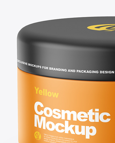 Closed Matte Plastic Cosmetic Jar Mockup - Front View (High-Angle Shot)