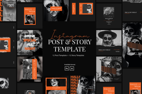 Halloween Party Instagram Post & Story Template - Trick or treat