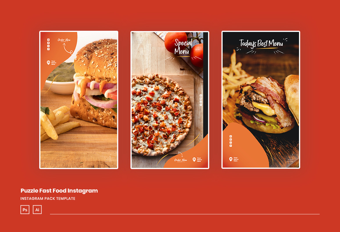 Fast Food Instagram Puzzle Ads Story and Post