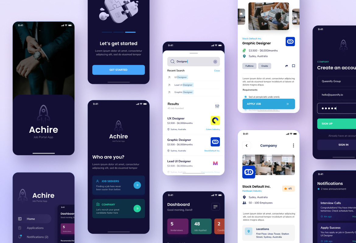 Achire - Job Portal iOS App Design