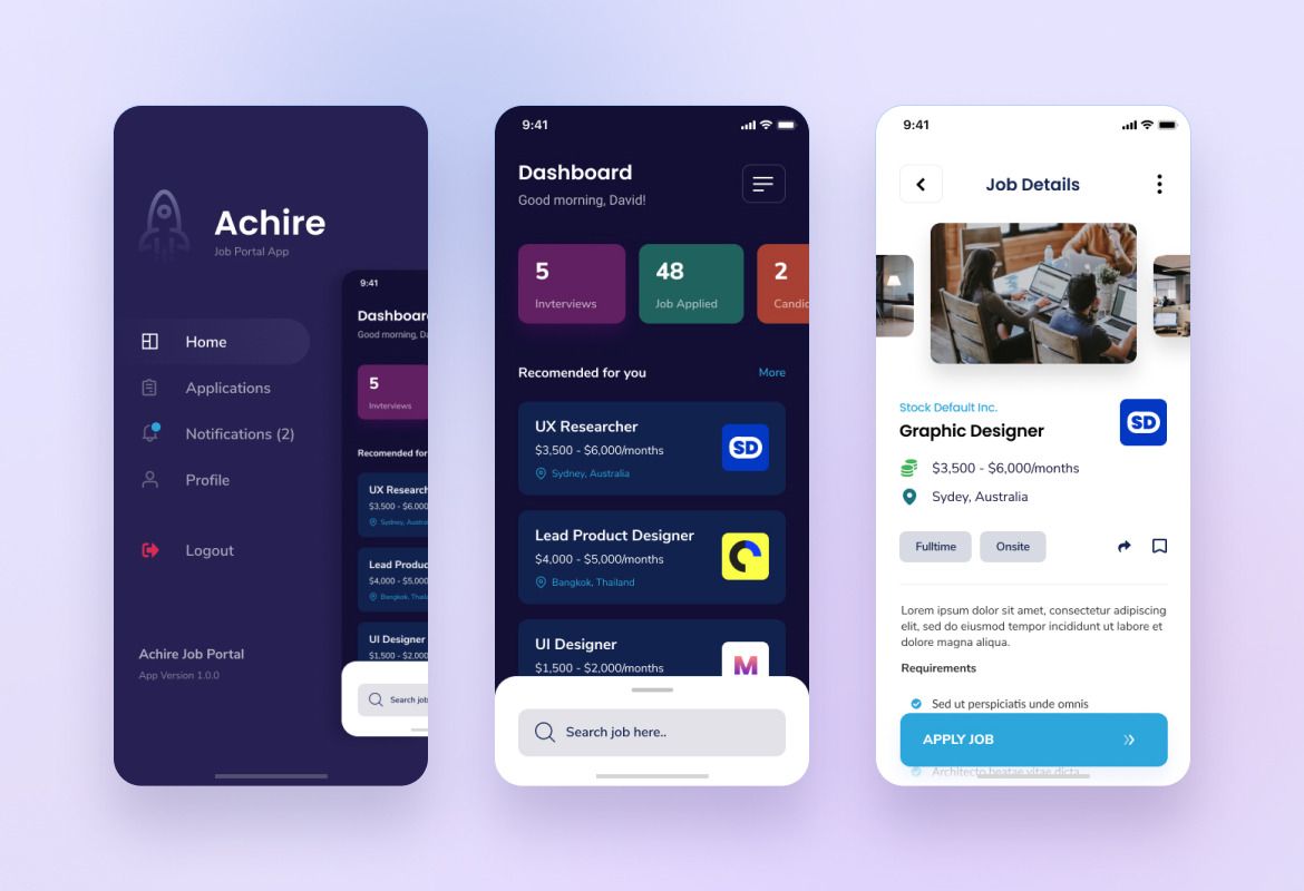 Achire - Job Portal iOS App Design