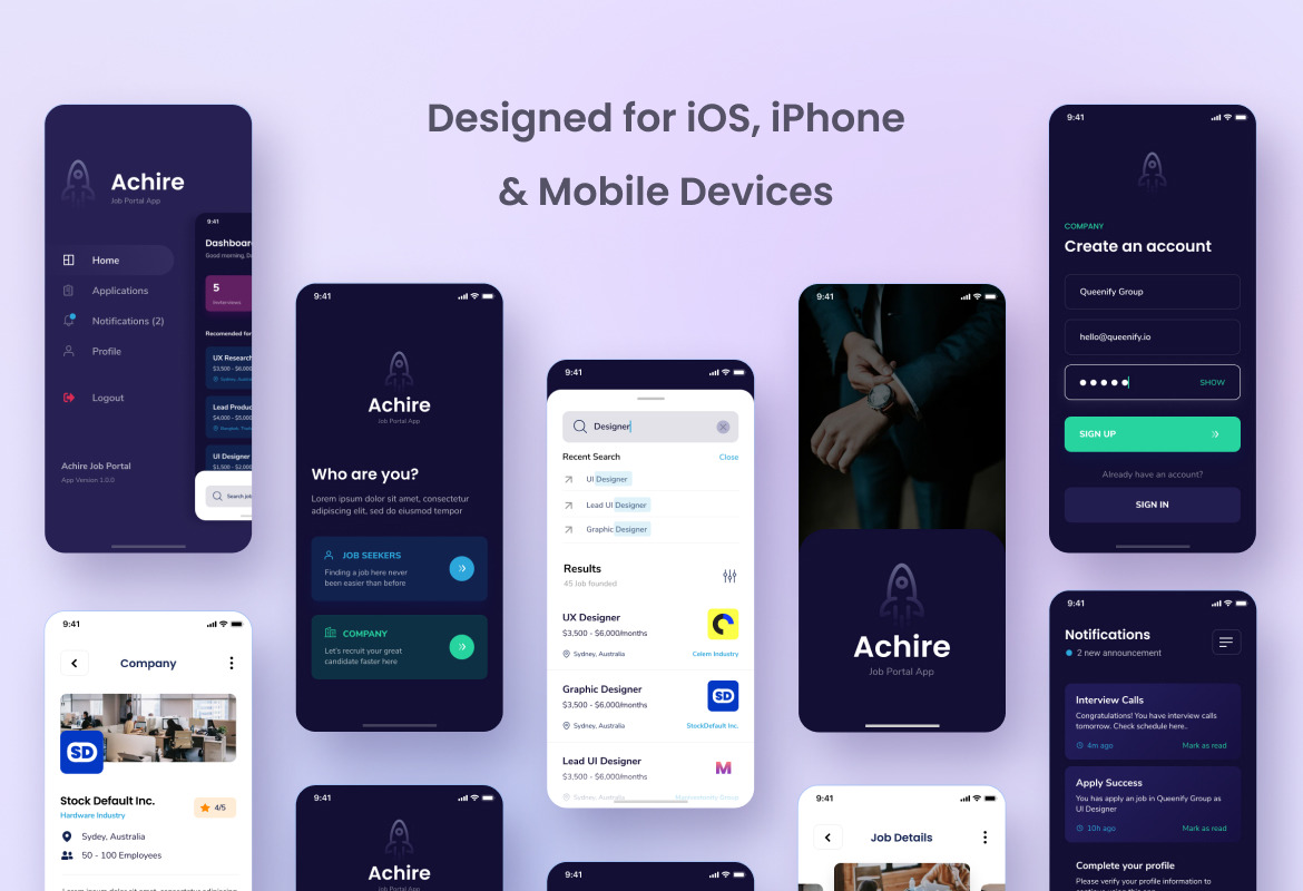 Achire - Job Portal iOS App Design