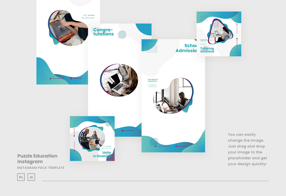Elegant Puzzle School Instagram Post & Story Elegant Puzzle School Instagram Post & Story