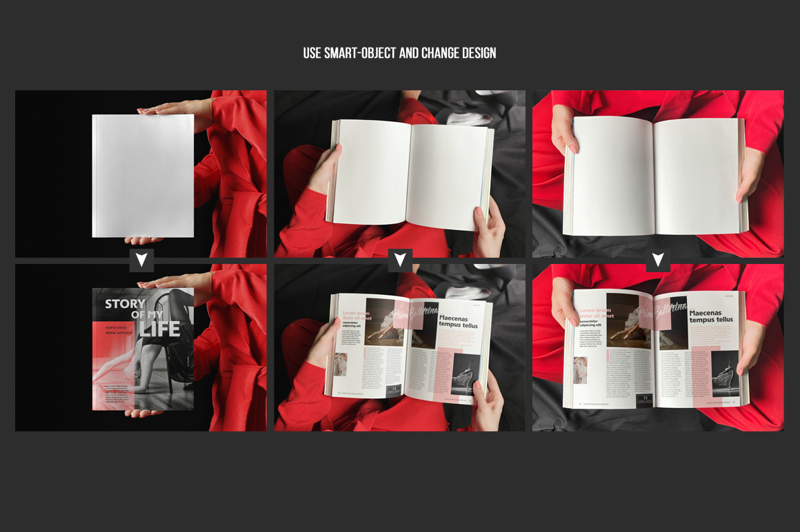 Woman In Red With Softcover Book Mockup