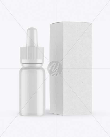 Glossy Dropper Bottle with Kraft Paper Box Mockup