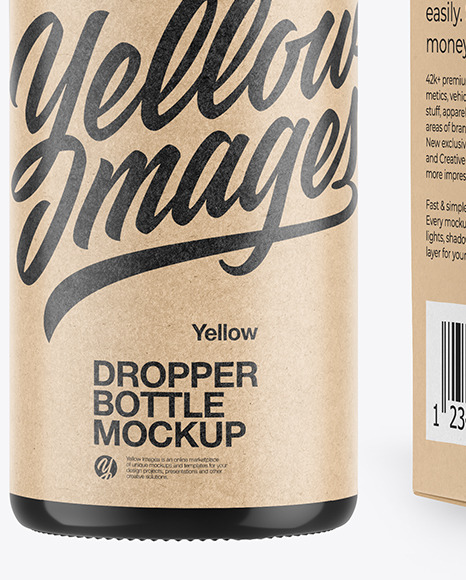 Glossy Dropper Bottle with Kraft Paper Box Mockup