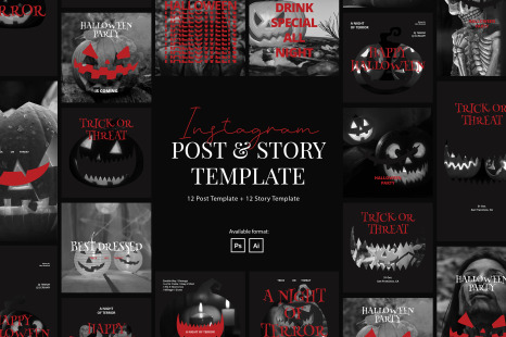 Halloween Party Instagram Post & Story Template - Trick or treat