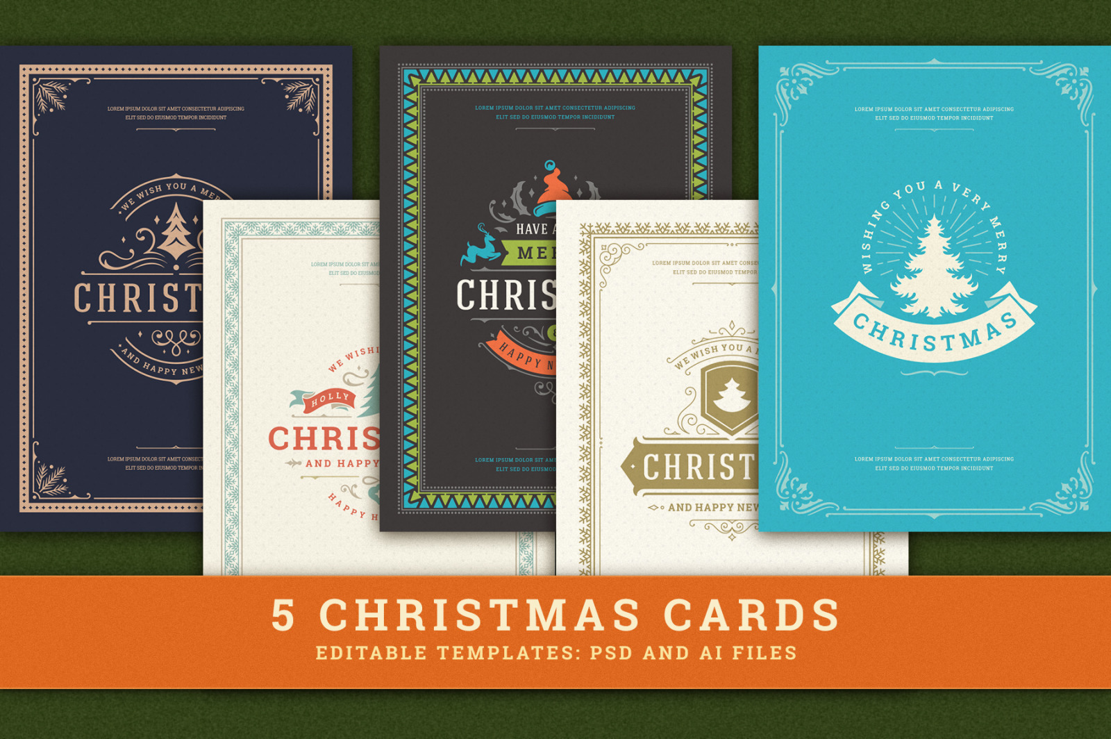 5 Christmas Greeting Cards 5 Christmas Greeting Cards