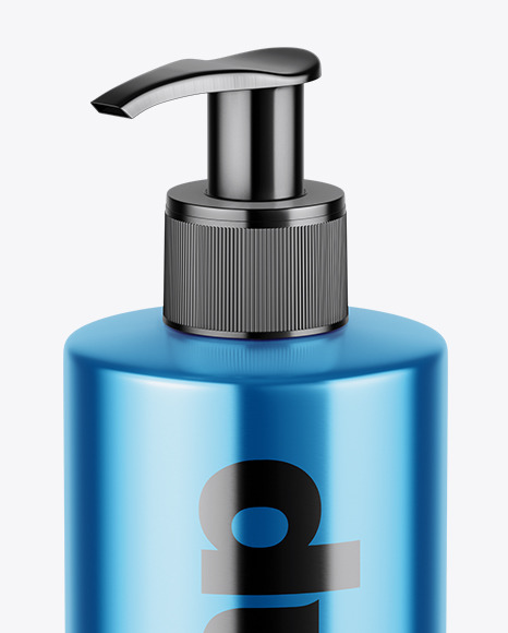 Metallic Soap Bottle with Pump Mockup - Front View (High Angle Shot) Metallic Soap Bottle with Pump Mockup - Front View (High Angle Shot)