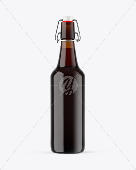 Amber Glass Bottle With Red Ale Mockup