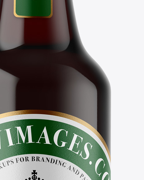 Amber Glass Bottle With Red Ale Mockup