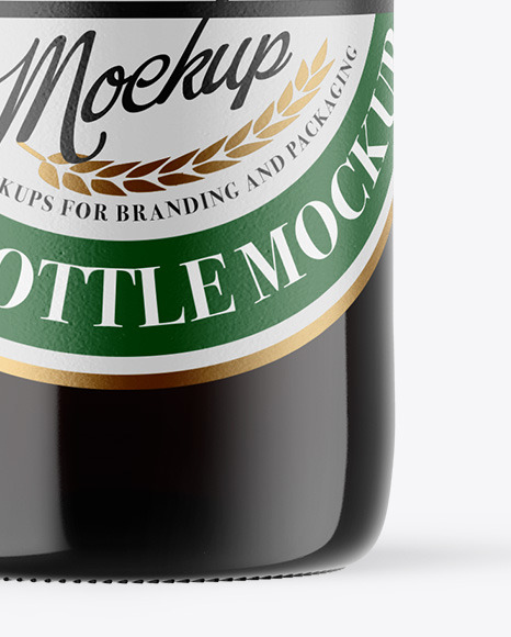 Amber Glass Bottle With Red Ale Mockup