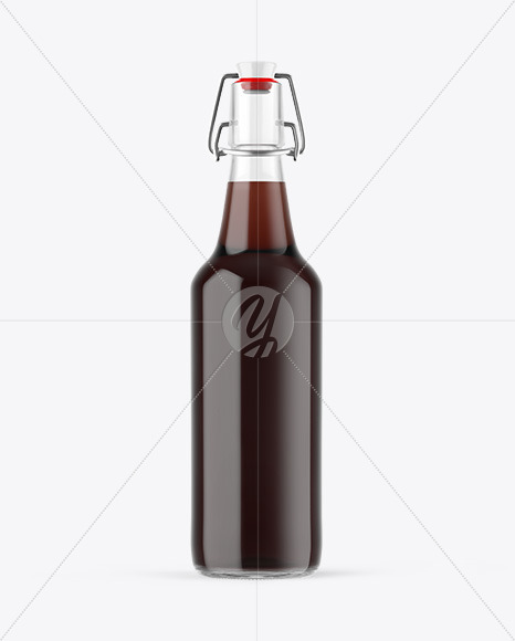 Clear Glass Bottle with Brown Ale Mockup
