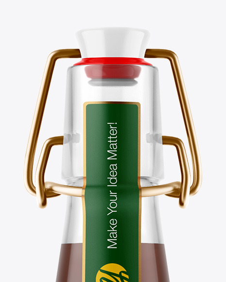 Clear Glass Bottle with Brown Ale Mockup