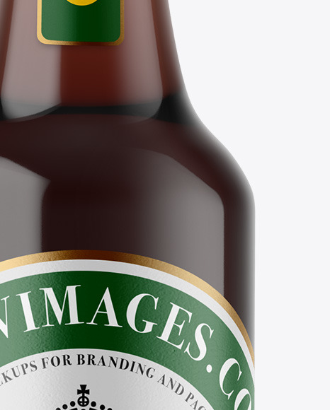 Clear Glass Bottle with Brown Ale Mockup