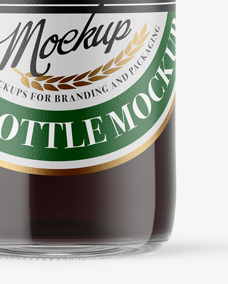 Clear Glass Bottle with Brown Ale Mockup