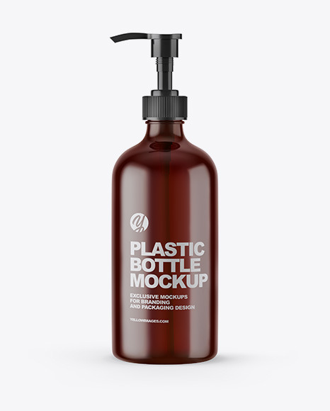 Amber Cosmetic Bottle with Pump Mockup