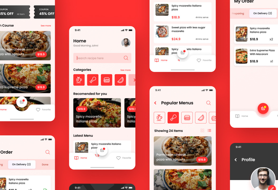 Pizza Order iOS App Design Template Figma and PSD