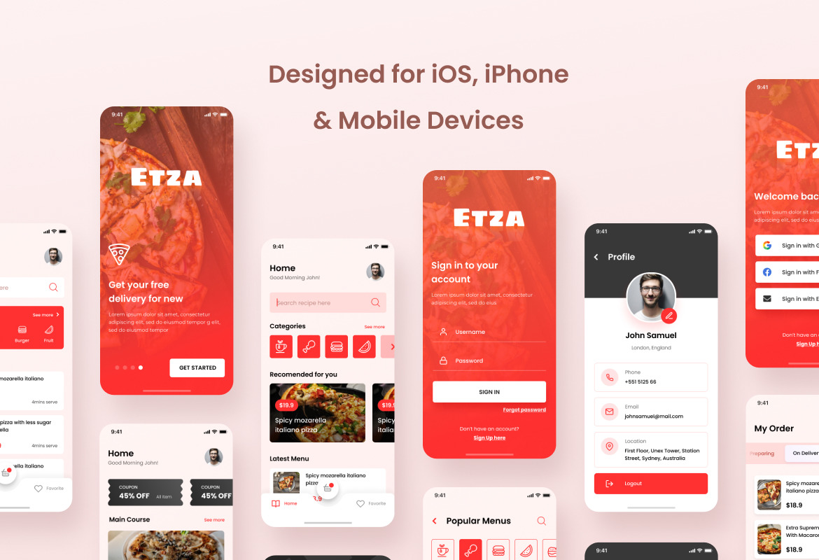 Pizza Order iOS App Design Template Figma and PSD