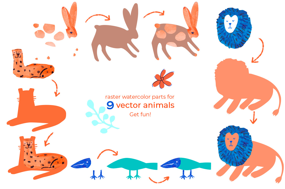 Cute Animals on wild textures Cute Animals on wild textures