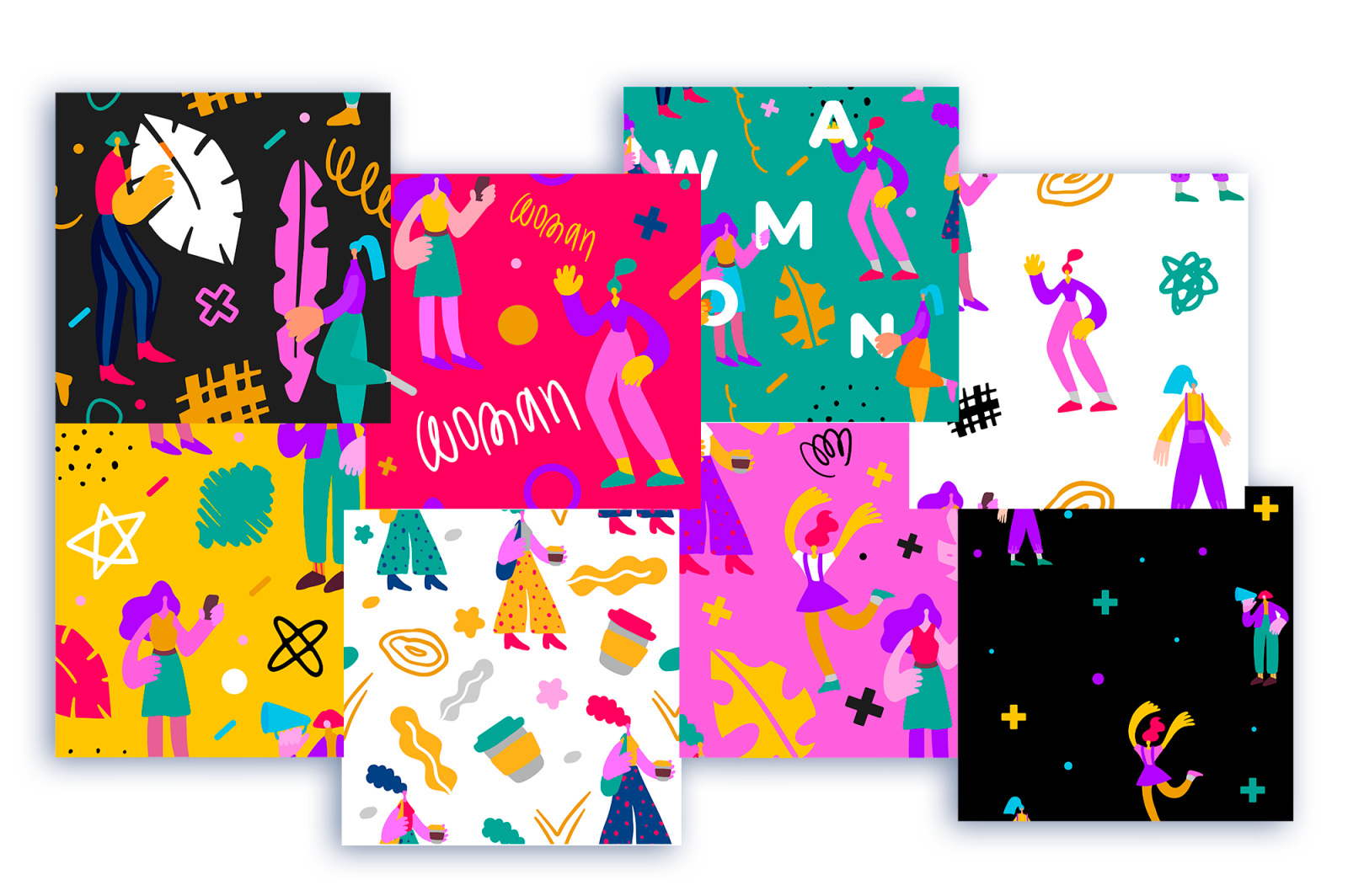 Seamless pattern with modern female characters Seamless pattern with modern female characters