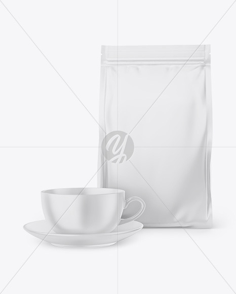 Matte Stand-Up Bag with Matte Coffee Mug Mockup