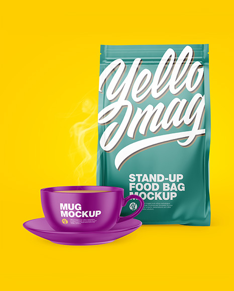 Matte Stand-Up Bag with Matte Coffee Mug Mockup